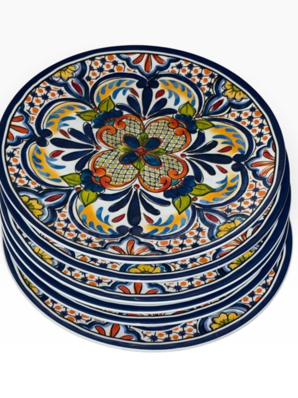 Artisan Palm Spanish Medallion 100% Melanine Dinner Plate 6pc Set Talavera Style
